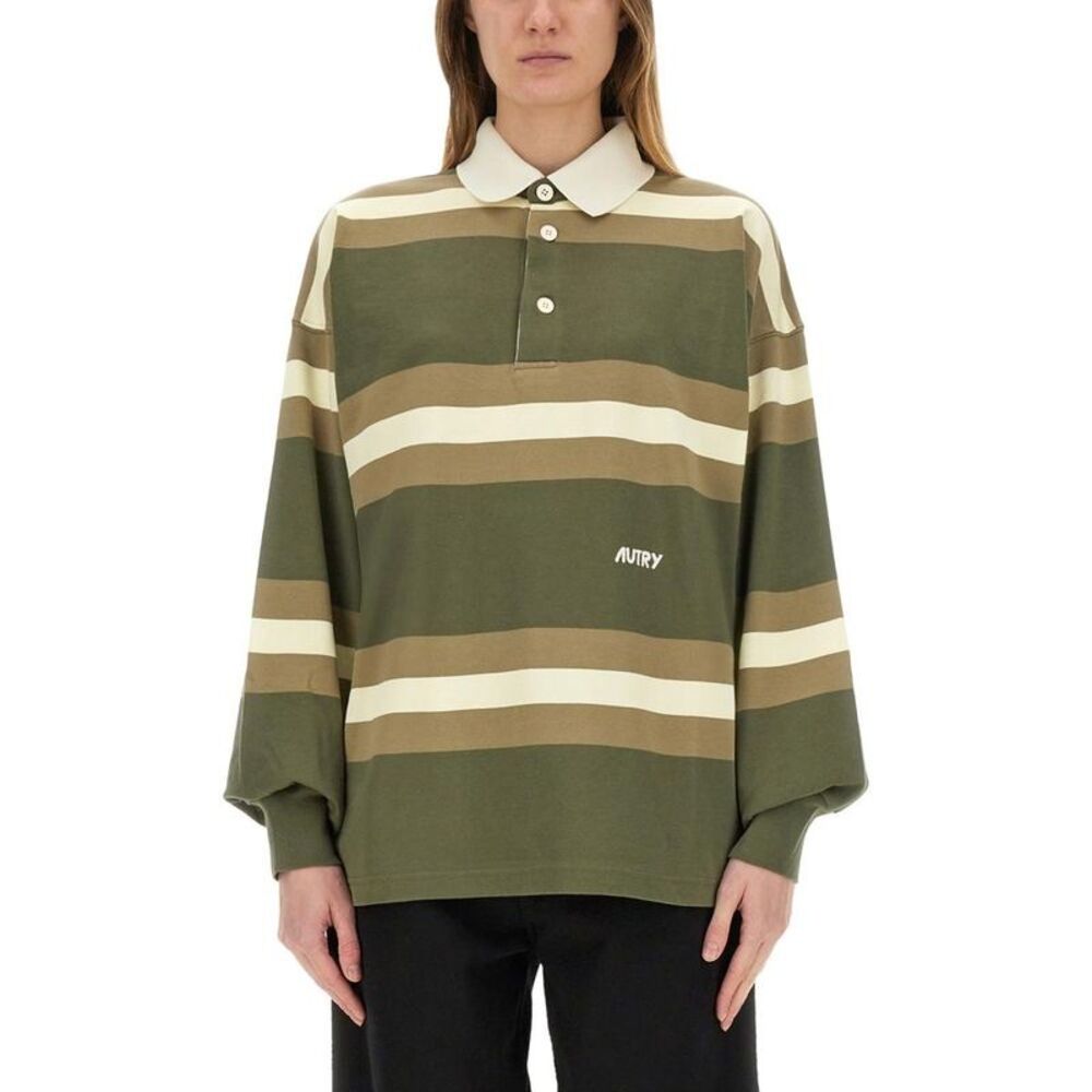 AUTRY Striped Long Sleeve Polo Shirt Unisex GREEN T-Shirts